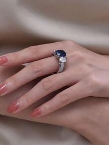 Anillo azul zirconia cúbica adorno plata esterlina - Azul - Ver 8