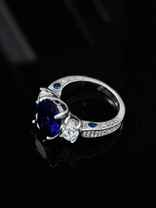 Anillo azul zirconia cúbica adorno plata esterlina - Azul - Ver 3