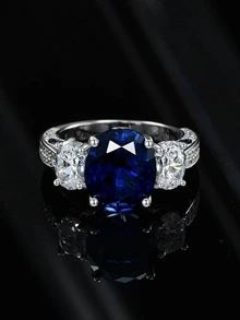 Anillo azul zirconia cúbica adorno plata esterlina - Azul - Ver 4