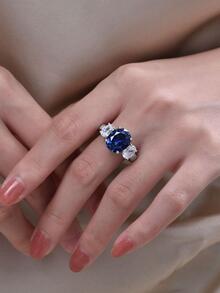 Anillo azul zirconia cúbica adorno plata esterlina - Azul - Ver 7