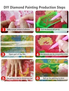 房屋圖案DIY鑽石無框畫，圓形全鑽鑽石畫套件，適合初學者 - 彩色 - 查看 5