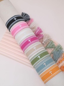 Vòng tay trang trí tua thêu chữ thập - Màu Khaki - Xem 5