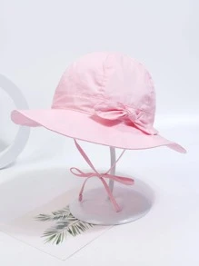 1入組兒童素色蝴蝶結裝飾防曬漁夫帽適用於日常生活 - 粉色 - 查看 2
