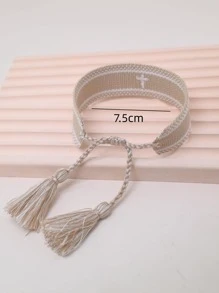 Vòng tay trang trí tua thêu chữ thập - Màu Khaki - Xem 4