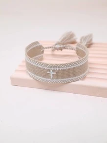 Vòng tay trang trí tua thêu chữ thập - Màu Khaki - Xem 2