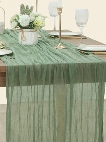 1pc Fresh Green Bohemian Style Bali Chiffon Table Runner, For Birthday Party, Graduation Ceremony, Wedding Party, Dinner, Home, Office, Cafe Decoration, Nordic Countryside Style - Green - View 3