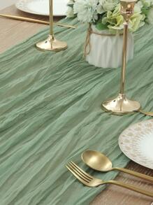 1pc Fresh Green Bohemian Style Bali Chiffon Table Runner, For Birthday Party, Graduation Ceremony, Wedding Party, Dinner, Home, Office, Cafe Decoration, Nordic Countryside Style - Green - View 1