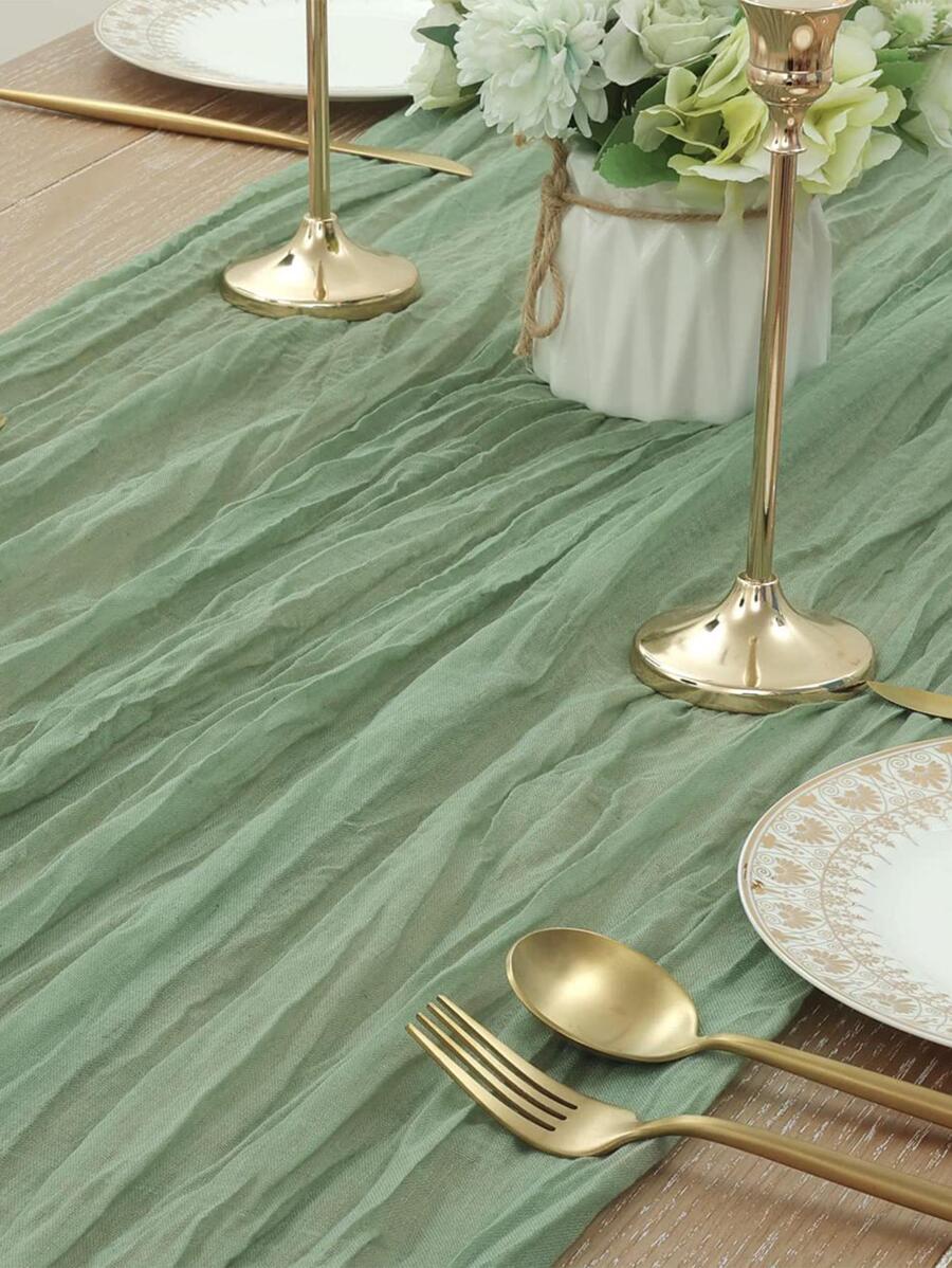 1pc Fresh Green Bohemian Style Bali Chiffon Table Runner, For Birthday Party, Graduation Ceremony, Wedding Party, Dinner, Home, Office, Cafe Decoration, Nordic Countryside Style - Green - View 1