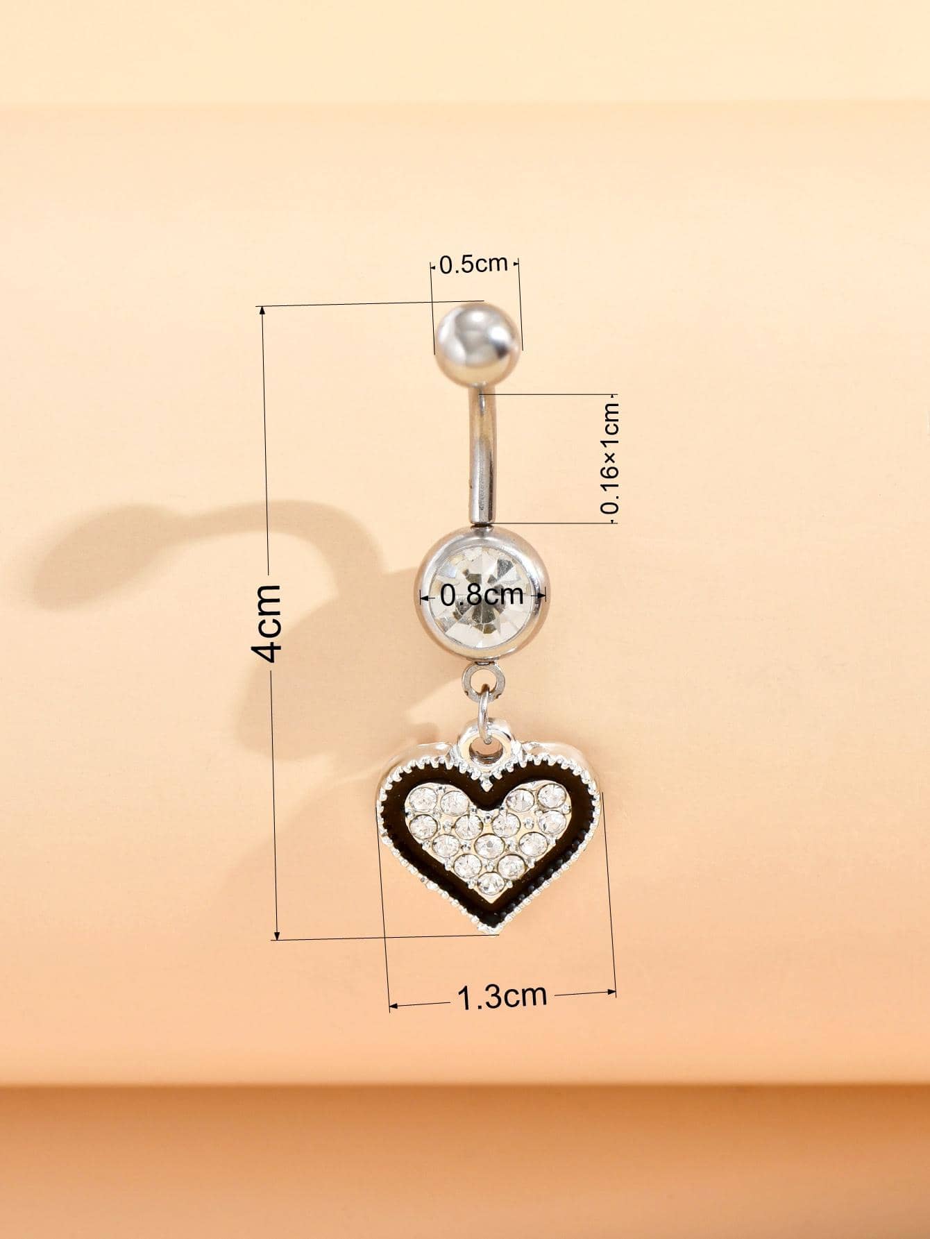 Rhinestone Heart Decor Navel Belly Ring - Silver - View 5