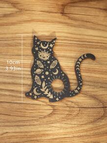 1pc Wooden Decoration Craft, Cat Design Stone Tray For Home - Black - View 3