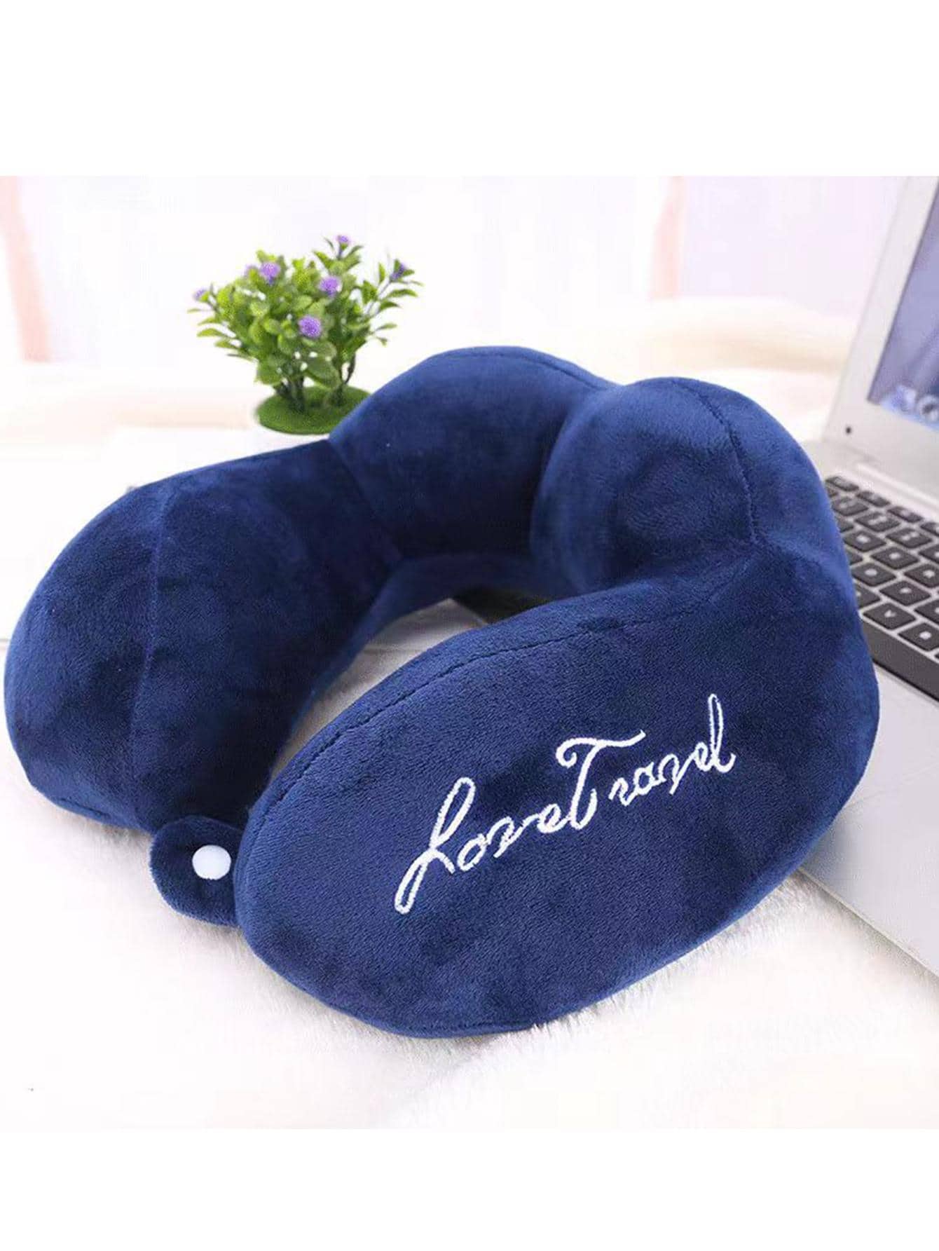 1入組字母刺繡U型枕 - 藏蓝色 - 查看 1