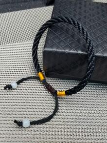 Braided Detail Black String Bracelet - Black - View 3