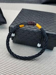 Braided Detail Black String Bracelet - Black - View 1