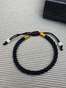 Braided Detail Black String Bracelet - Black - View 2