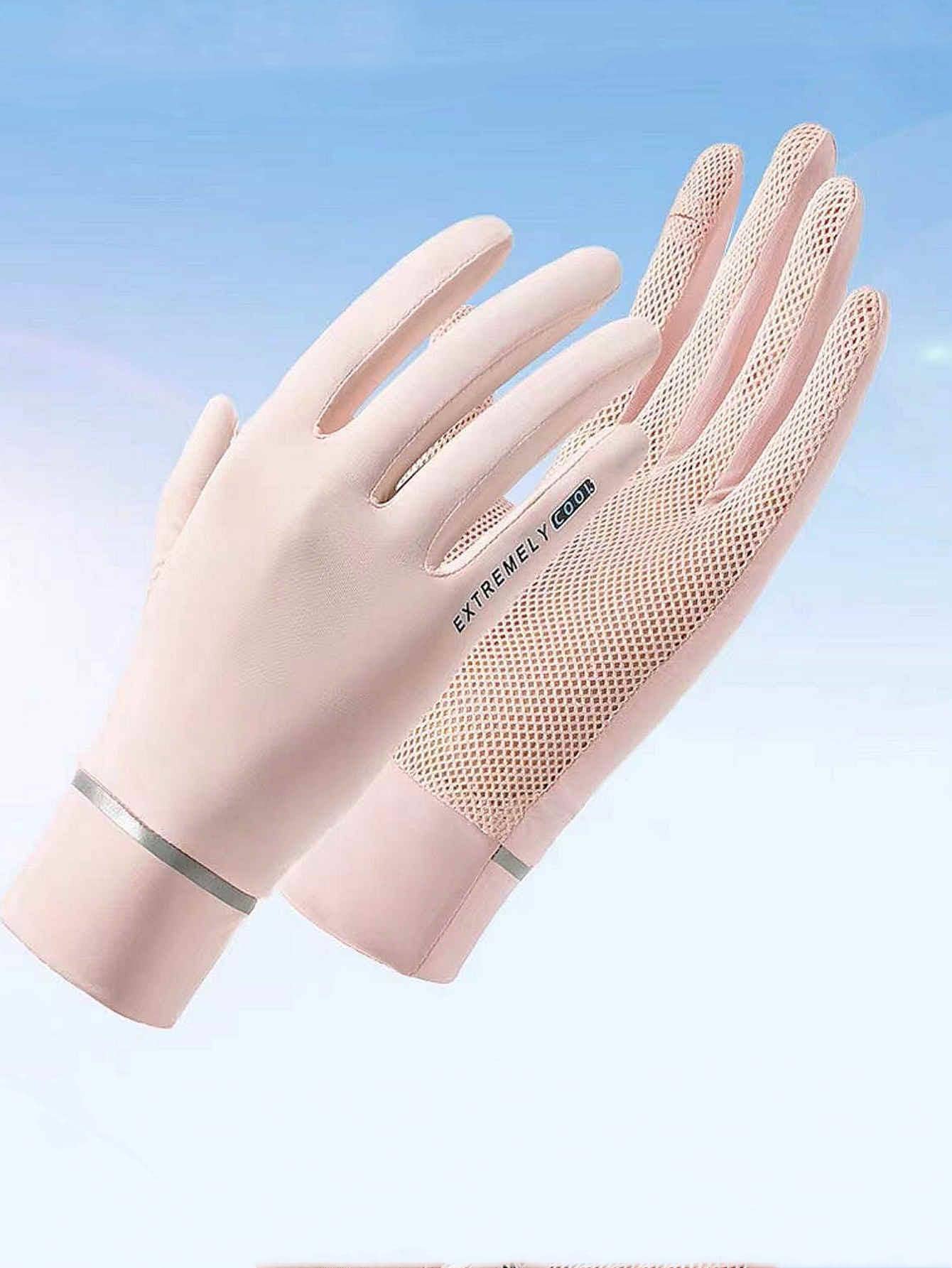 1 đôi găng tay chống nắng thoáng khí họa tiết chữ cái dành cho nữ, dùng cho mùa hè - Hồng - Xem 1