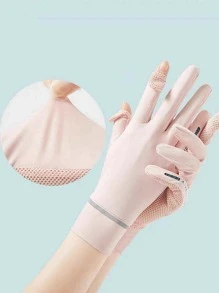 1 đôi găng tay chống nắng thoáng khí họa tiết chữ cái dành cho nữ, dùng cho mùa hè - Hồng - Xem 3