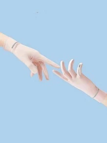 1 đôi găng tay chống nắng thoáng khí họa tiết chữ cái dành cho nữ, dùng cho mùa hè - Hồng - Xem 5