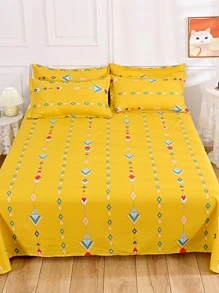 Bộ ga trải giường in hoa 3 món (không bao gồm ruột chăn, có vỏ gối), chất liệu 100% polyester, có thể giặt, mềm mại và bền, phù hợp cho phòng ngủ hoặc phòng khách, phong cách tối giản hiện đại. - Màu be - Xem 2