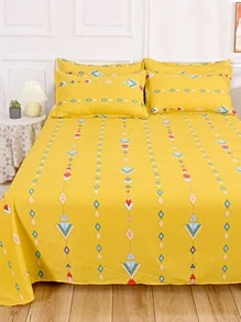 Bộ ga trải giường in hoa 3 món (không bao gồm ruột chăn, có vỏ gối), chất liệu 100% polyester, có thể giặt, mềm mại và bền, phù hợp cho phòng ngủ hoặc phòng khách, phong cách tối giản hiện đại. - Màu be - Xem 5