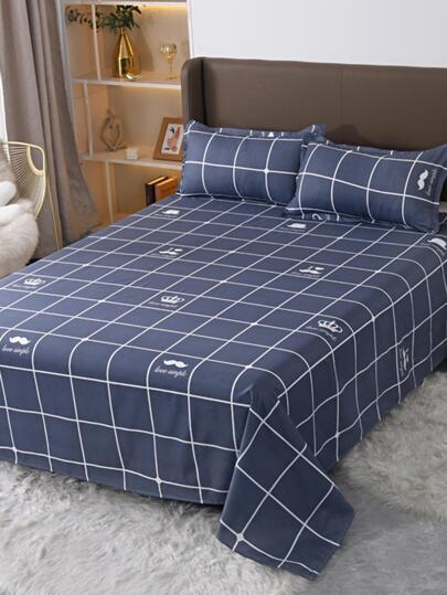 3pcs Plaid Pattern Sheet Set, 1pc Flat Sheet And 2pcs Pillow Case, Pillow Insert Not Include, Modern Bedding Set, For Bedroom