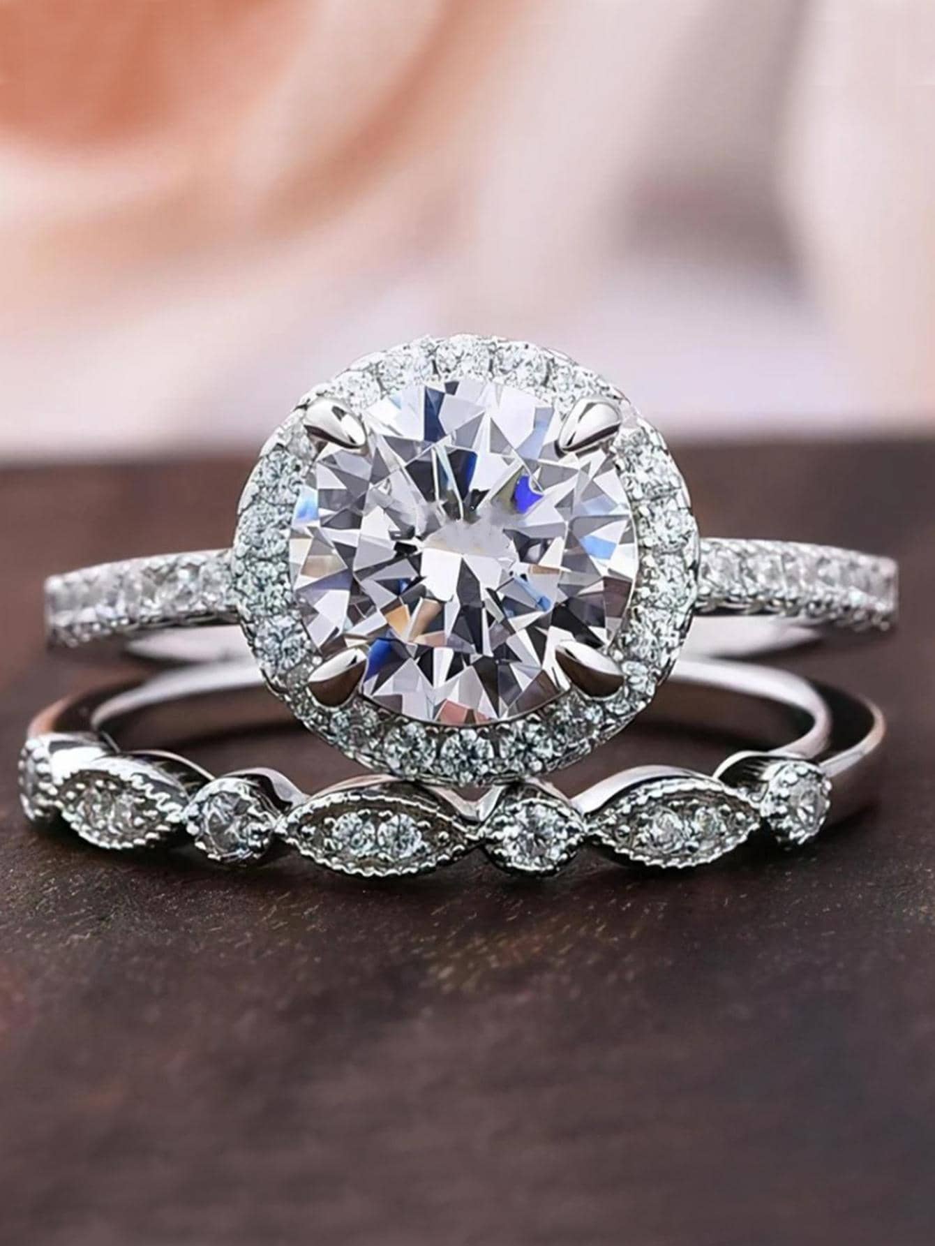 2pcs /SetPromise Ring Inlaid Zirconia Design On The Band Engagement / Wedding Ring Gift For Your Love - White - View 1