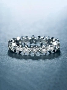1入組魅力四射方晶鋯石和星形裝飾戒指適合女士適用於禮品 - 銀色 - 查看 1