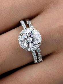 2pcs /SetPromise Ring Inlaid Zirconia Design On The Band Engagement / Wedding Ring Gift For Your Love - White - View 3