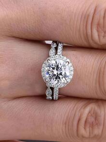 2pcs /SetPromise Ring Inlaid Zirconia Design On The Band Engagement / Wedding Ring Gift For Your Love - White - View 2