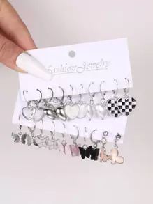 10對蝴蝶和心形耳墜 - 彩色 - 查看 1