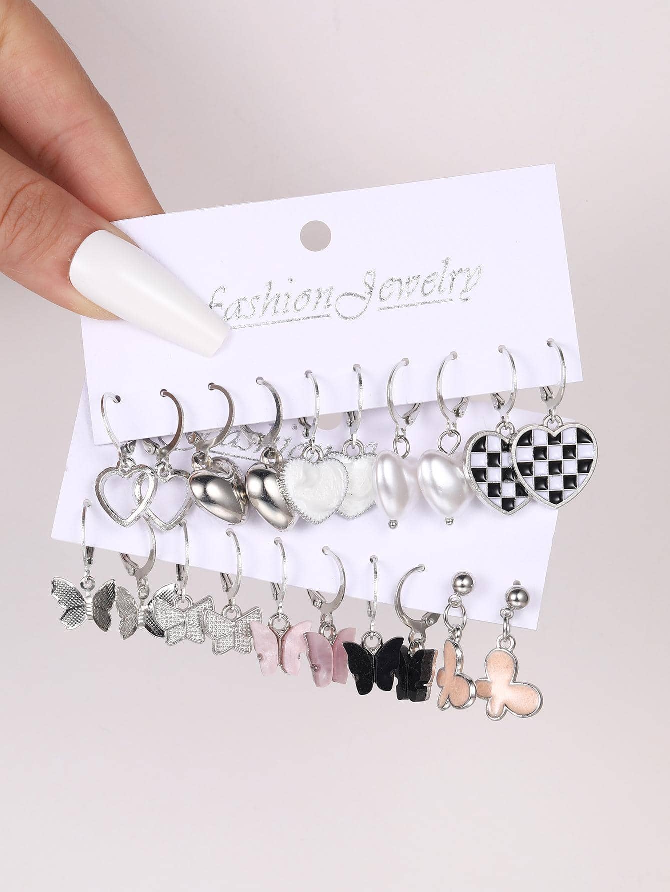 10對蝴蝶和心形耳墜 - 彩色 - 查看 1