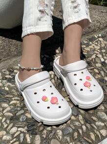 Guốc Preppy Có Lỗ Thông Hơi Cho Nữ, Đính Trang Trí Thiết Kế Rỗng Guốc EVA - trắng - Xem 2