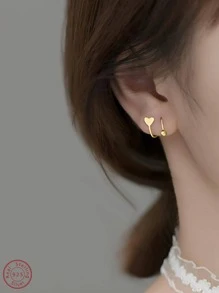 愛心裝飾耳釘 - 金色 - 查看 1