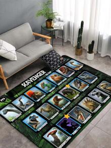 1入組恐龍印花地毯，現代布藝地毯，適用於客廳 - 彩色 - 查看 2