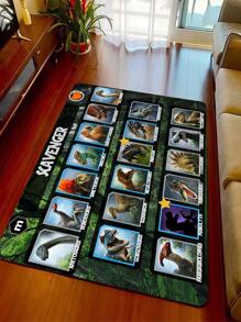 1入組恐龍印花地毯，現代布藝地毯，適用於客廳 - 彩色 - 查看 1