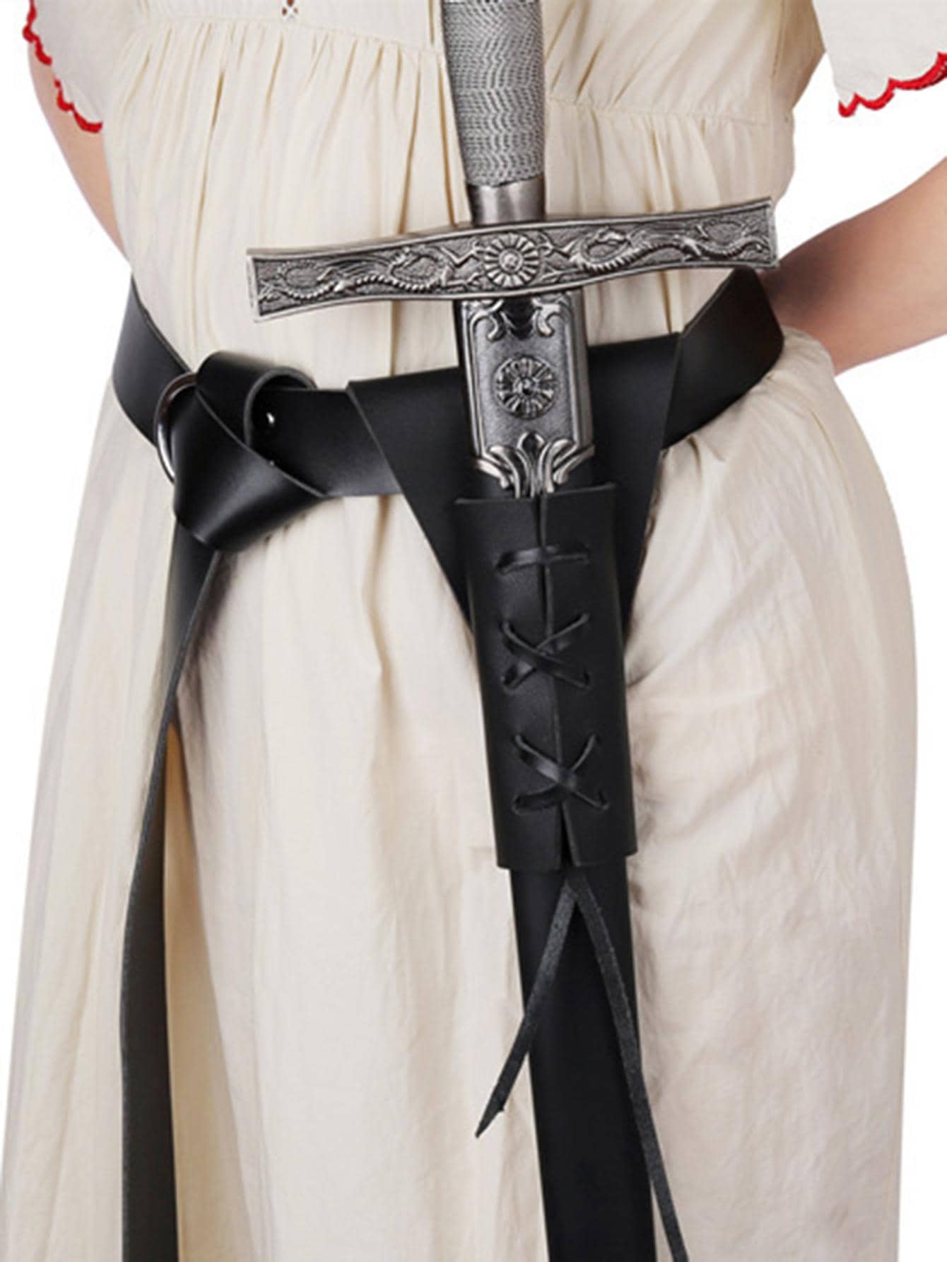 1pc Unisex Lace Up Design Fashion Costume Belt With Sword Holder For Performance