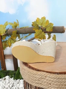 Xăng đan quai ngang mắt cá chân thời trang cho nữ, Xăng đan đế xuồng quai chéo Espadrille - trắng - Xem 2