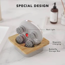 Breo Portable Mini Scalp Massager – IPX7 Waterproof Rechargeable Head Massager for Scalp Relax, Stress Relief Tool with Bamboo Wood Charging Base, Removable Massage Nodes (Silver with Base) - Bạc - Xem 7