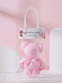 1 件粉色手巾，可爱超细纤维蝴蝶结装饰熊图案毛巾浴室洗碗布厨房毛巾 - 粉色 - 查看 1