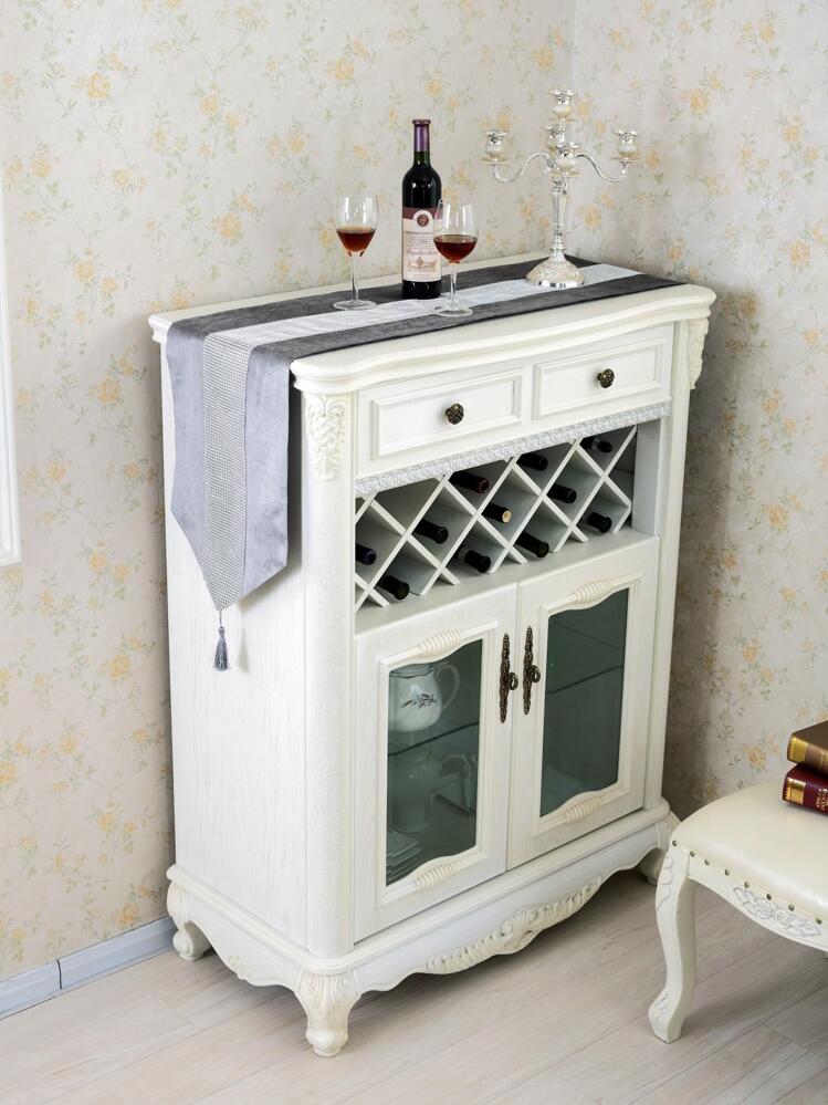 Rhinestone & Tassel Decor Table Runner - Grey - View 3