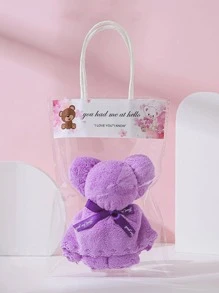 1pc Bear & Letter Graphic Hand Towel - Purple - View 1