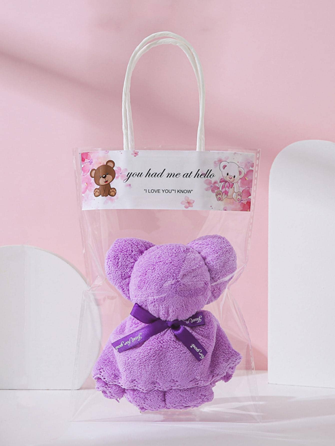 1pc Bear & Letter Graphic Hand Towel - Purple - View 1