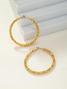 1雙時尚紋理質感圓耳環適合女士日常裝飾 - 金黃色 - 查看 3