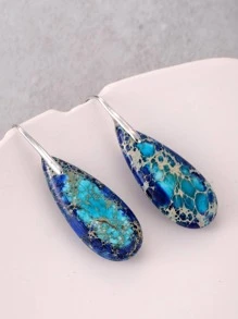 1pair Bohemian Style Teardrop Emperor Stone Earrings - Royal Blue - View 3