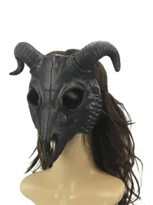 1 件男女通用纯色山羊头骨设计创意服装面具，适合派对、万圣节 - 黑色 - 查看 1