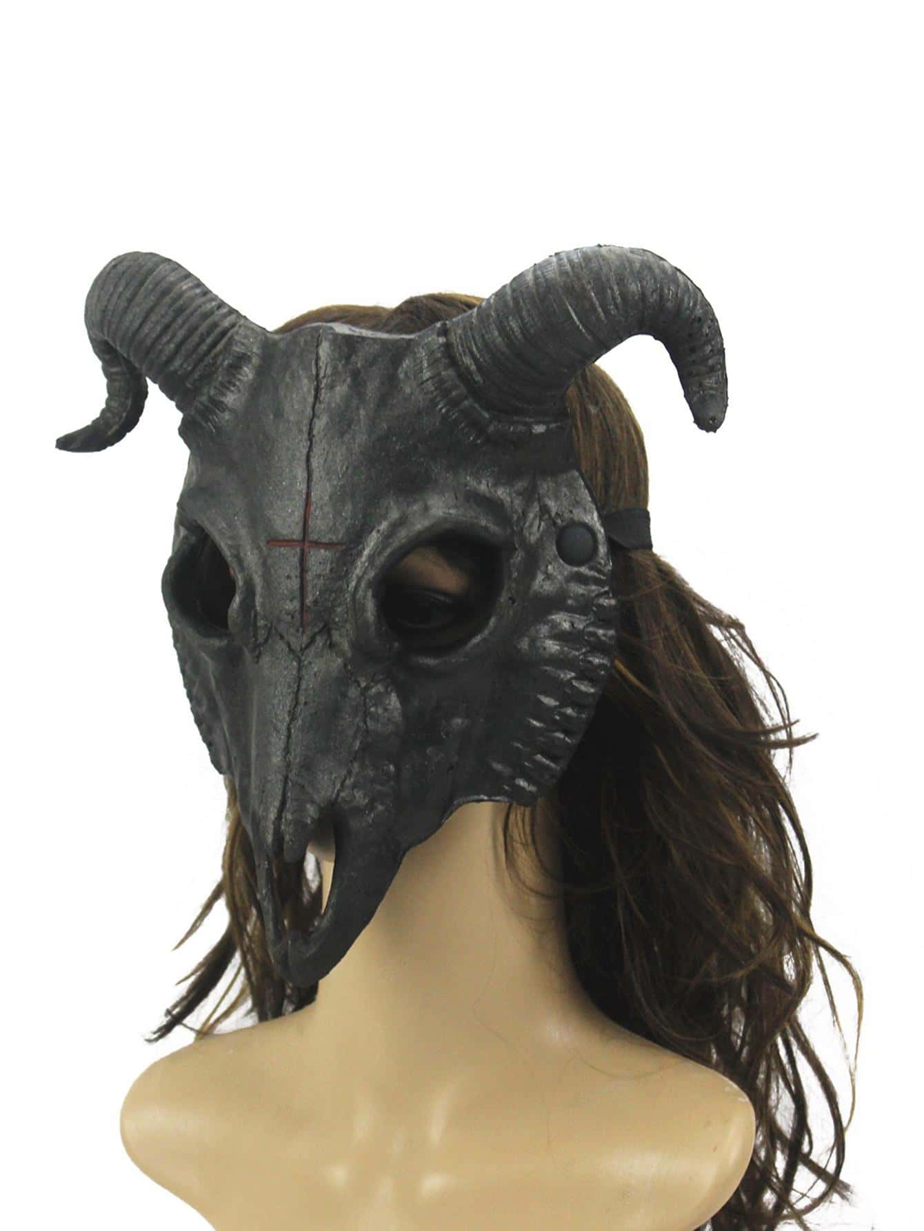 1 件男女通用纯色山羊头骨设计创意服装面具，适合派对、万圣节 - 黑色 - 查看 1