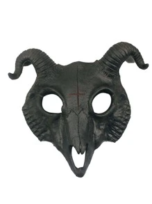 1 件男女通用纯色山羊头骨设计创意服装面具，适合派对、万圣节 - 黑色 - 查看 3