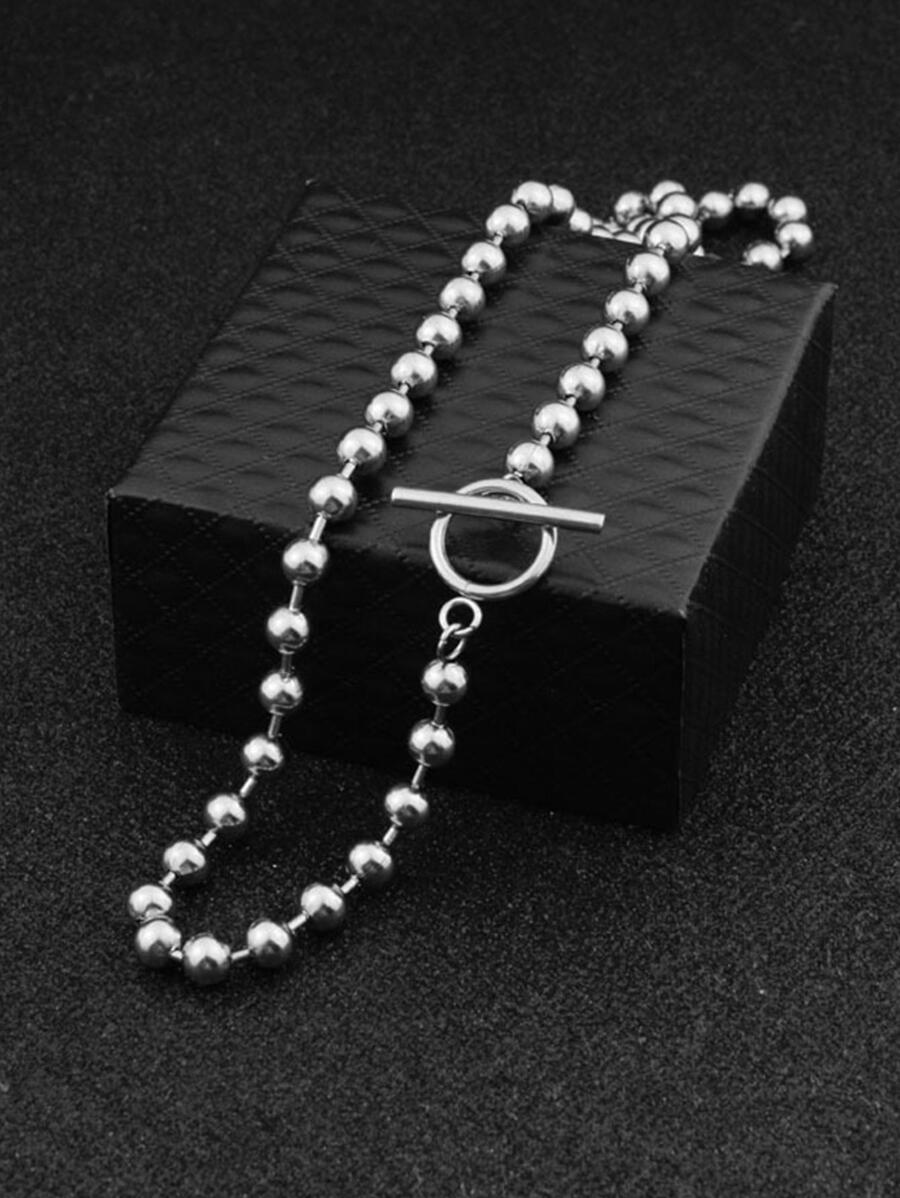 OT Buckle Design Chain Necklace - Silver - View 1