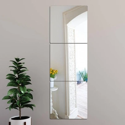 3 件方形镜面墙贴，2 毫米厚亚克力 3D 镜面墙砖，适用于客厅、卧室、厨房、浴室。30*30 厘米/11.8*11.8 英寸最佳礼物