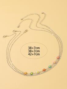 3入組花朵裝飾項鍊 - 銀色 - 查看 3