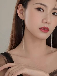 Star Decor Threader Earrings - Silver - View 2